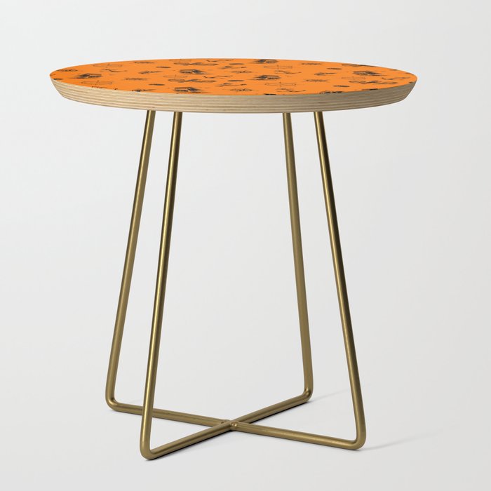 Orange And Black Silhouettes Of Vintage Nautical Pattern Side Table