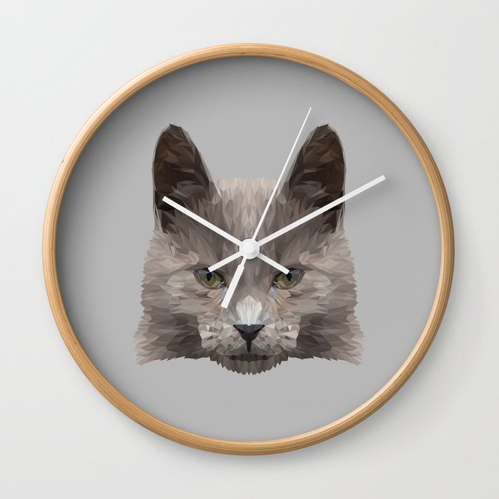 Gray cat low poly. Wall Clock
