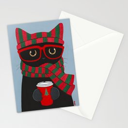 Black Cat Christmas Coffee Stationery Card