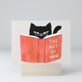 Cat reading book Mini Art Print