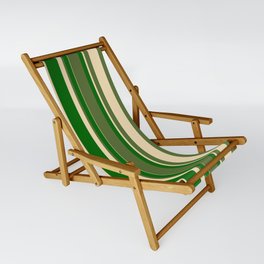 [ Thumbnail: Dark Olive Green, Tan, and Dark Green Colored Lined/Striped Pattern Sling Chair ]