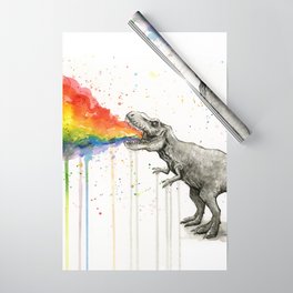T-Rex Dinosaur Vomits Rainbow Wrapping Paper