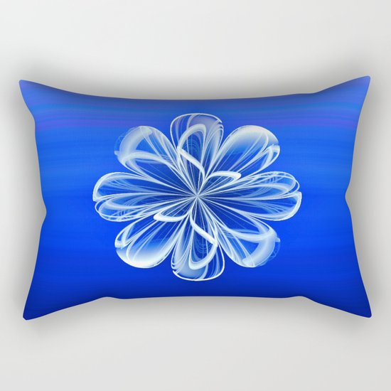 White Bloom on Blue Rectangular Pillow