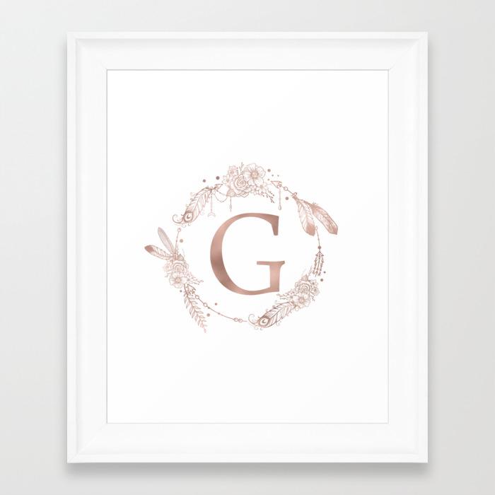 Letter G Rose Gold Pink Initial Monogram Framed Art Print By