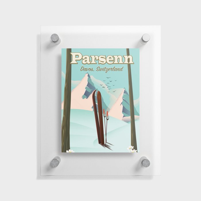 Parsenn Switzerland travel poster. Floating Acrylic Print