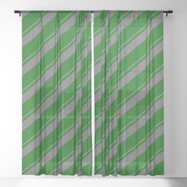 [ Thumbnail: Dim Grey & Dark Green Colored Lined Pattern Sheer Curtain ]