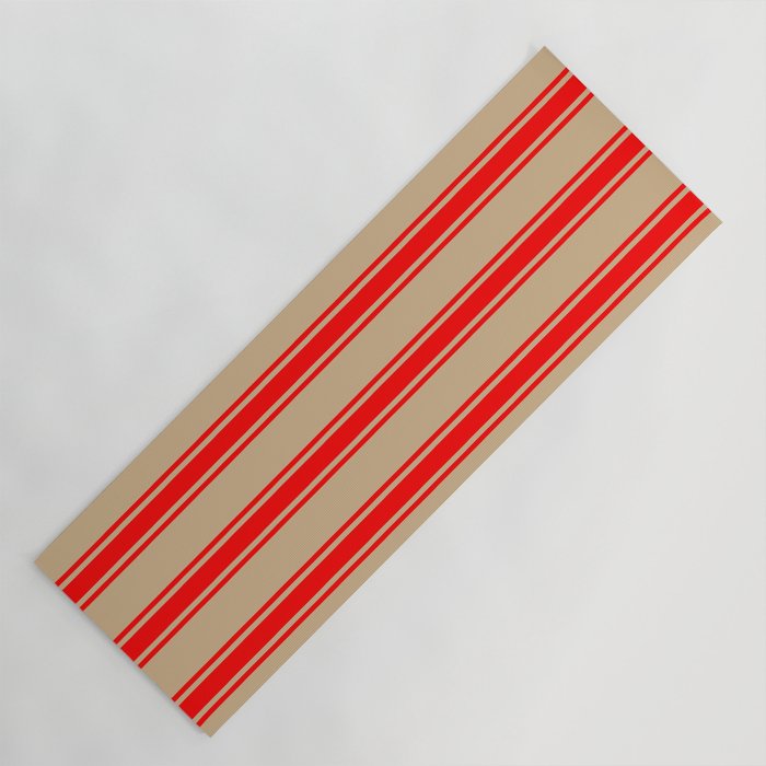 Tan & Red Colored Lines Pattern Yoga Mat