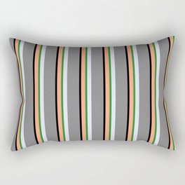 [ Thumbnail: Light Salmon, Black, Grey, Lavender, and Forest Green Colored Stripes Pattern Rectangular Pillow ]