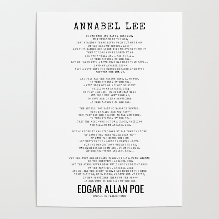 Annabel Lee | Edgar Allan Poe Poem Poster by Wordz | Society6