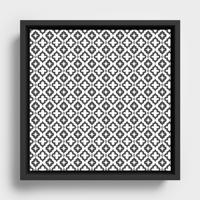 Dark Grey Ornamental Arabic Pattern Framed Canvas