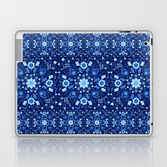 Oriental Damask Tile Shades of blue Laptop & iPad Skin