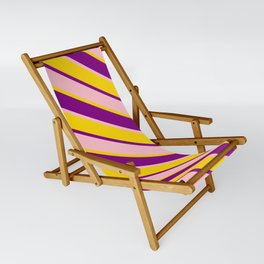 [ Thumbnail: Pink, Yellow, and Purple Colored Stripes/Lines Pattern Sling Chair ]