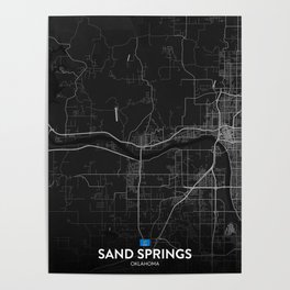 Sand Springs, Oklahoma, United States - Dark City Map Poster