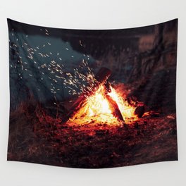 bonfire sparks night camping Wall Tapestry