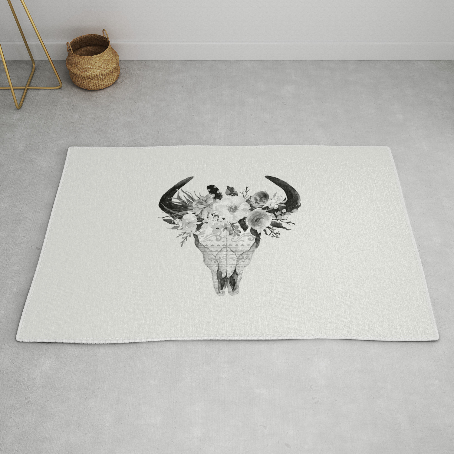 Monochrome Floral Bohemian Black And White Watercolor Animal Stag