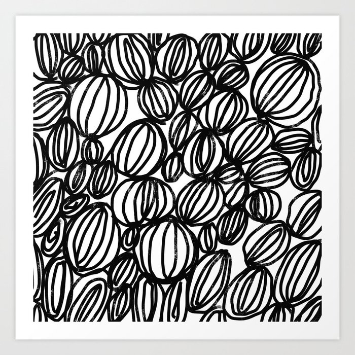 Loop black and white minimalist abstract painting mark making art print Art Print