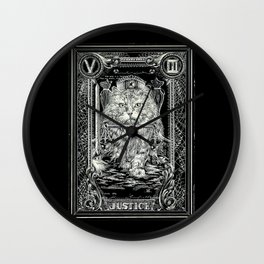 JUSTICE of Tarot Cat Wall Clock | Black and White, Other, Animal, Drawing, Pattern, Illustration, Justice, Black And White, Surrealism, Meow 