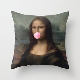 Mona Lisa Bubble Gum Smile Throw Pillow
