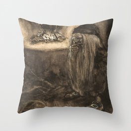 Brownie by a Fireplace by John Bauer Throw Pillow