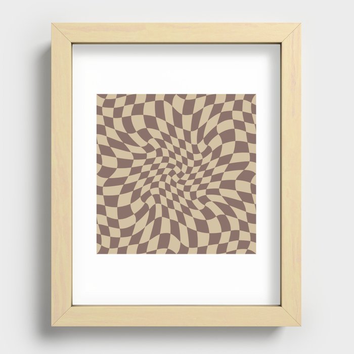 Retro Warped Checkerboard || Cocoa Mocca Color Palette Recessed Framed Print