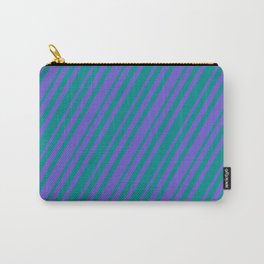 [ Thumbnail: Slate Blue & Dark Cyan Colored Lined Pattern Carry-All Pouch ]