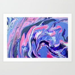 Acrylic painting. Fluid art painting. Blue, purple and pink colors. Art Print