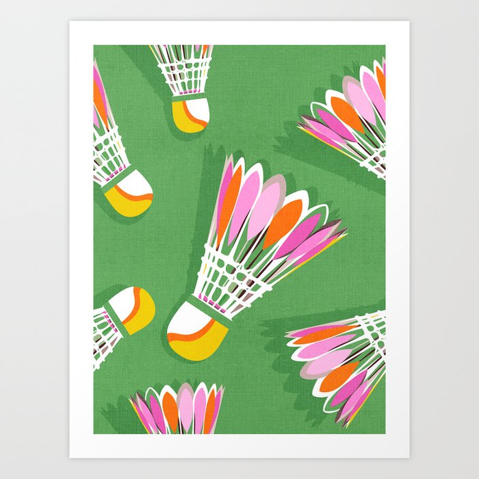Badminton Birdie Pop Art court sport pattern on bright green Art Print