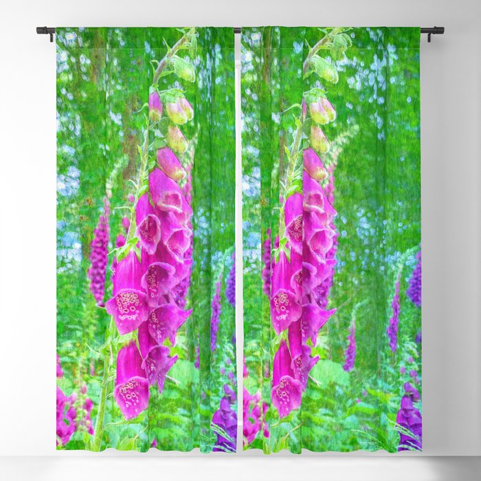 pink foxglove painted impressionism style Blackout Curtain