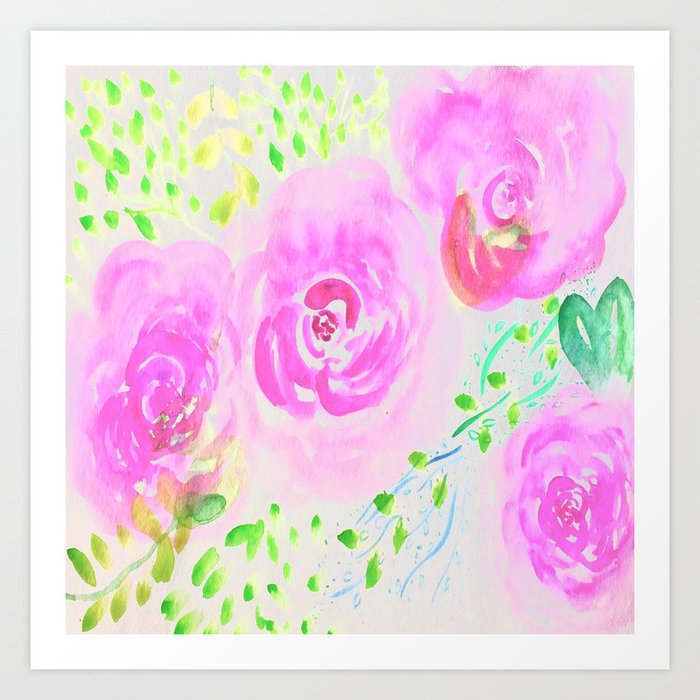 Watercolor Pink Flowers Art Print