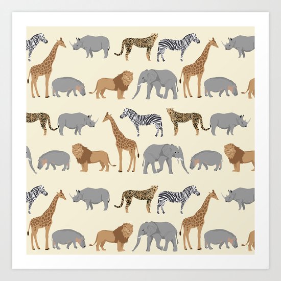 Safari animal minimal modern pattern basic home dorm decor nursery safari patterns Art Print