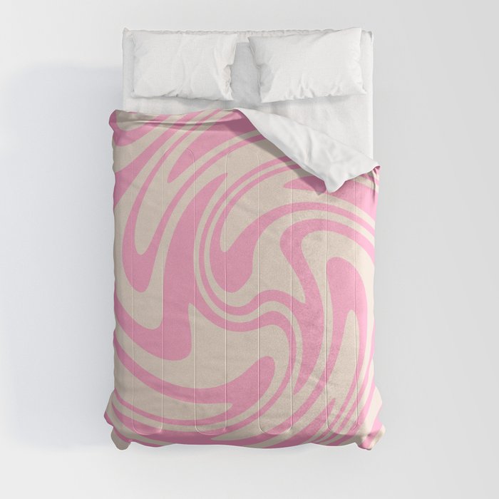 70s Retro Swirl Pink Color Abstract Comforter