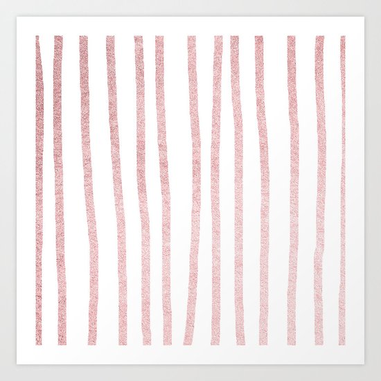 Simply Drawn Vertical Stripes in Rose Gold Sunset Art Print