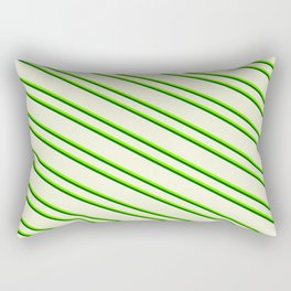 [ Thumbnail: Beige, Green & Dark Green Colored Pattern of Stripes Rectangular Pillow ]