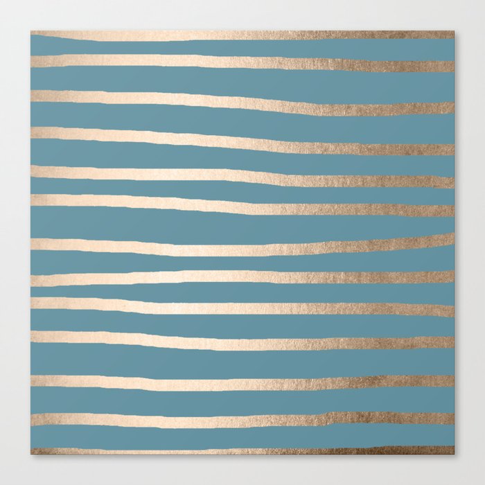 Abstract Drawn Stripes Gold Tropical Ocean Blue Canvas Print