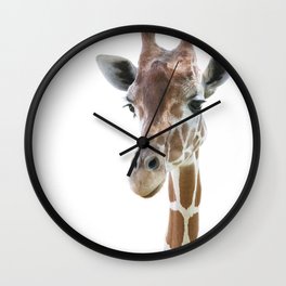 Giraffe Head and Neck on White Wall Clock