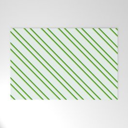 [ Thumbnail: Mint Cream, Forest Green, and Green Colored Striped/Lined Pattern Welcome Mat ]
