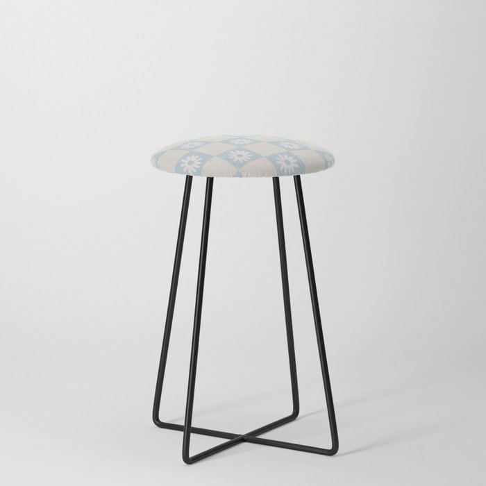 Retro Floral Checkered Pattern Counter Stool