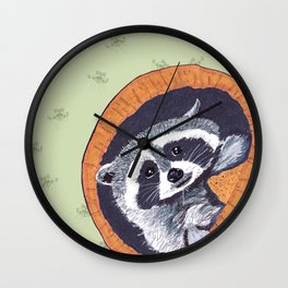 Peeking Raccoons #1 - Green Pallet Wall Clock
