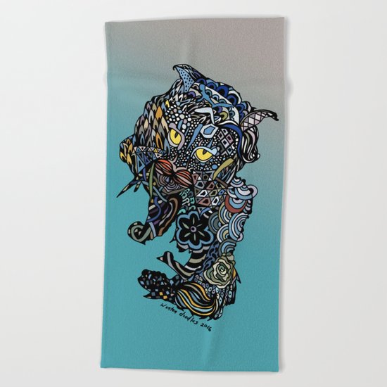 Dragon Cat (Color) Beach Towel