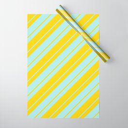 [ Thumbnail: Turquoise and Yellow Colored Stripes/Lines Pattern Wrapping Paper ]
