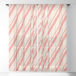 [ Thumbnail: Salmon and Beige Colored Striped Pattern Sheer Curtain ]