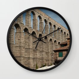 Spain Photography - Aqueduct Of Segovia Under The Blue Sky Wall Clock