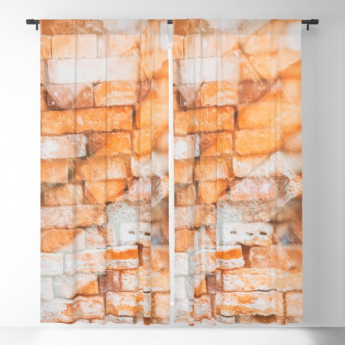 Retro style background or texture in double exposure. The stonewall from old orange bricks.  Blackout Curtain