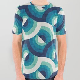 Here comes the sun // navy blue teal and spearmint gradient 70s inspirational groovy geometric suns All Over Graphic Tee