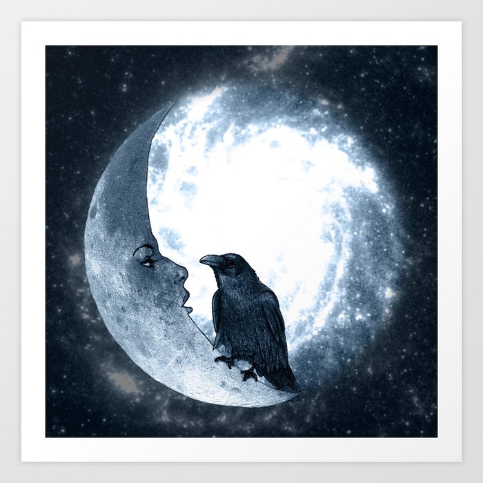 The crow and its Moon. (bcn art version) Art Print