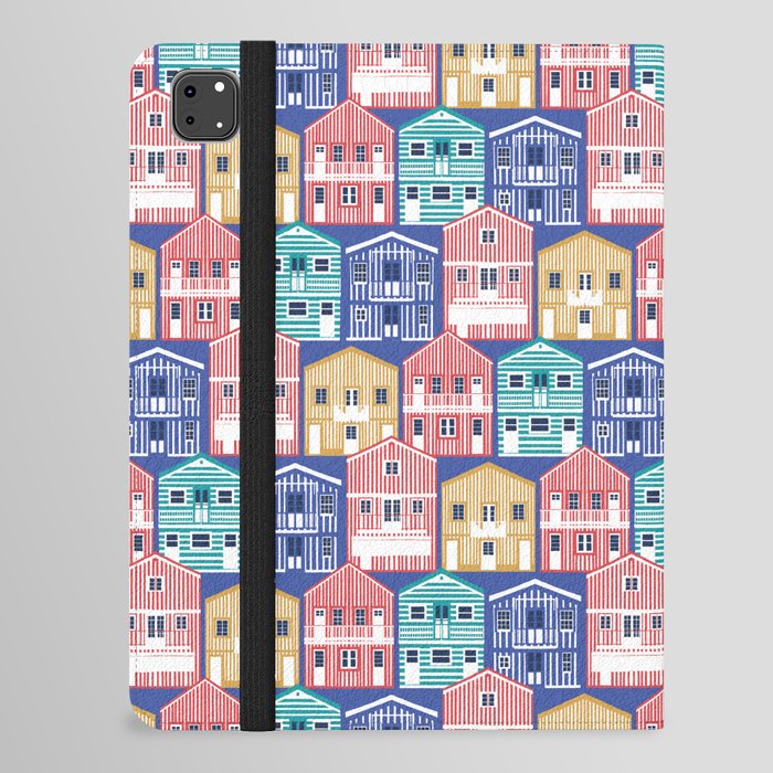 Colourful Portuguese houses // electric blue background rob roy yellow mandy red electric blue and peacock teal Costa Nova inspired houses iPad Folio Case