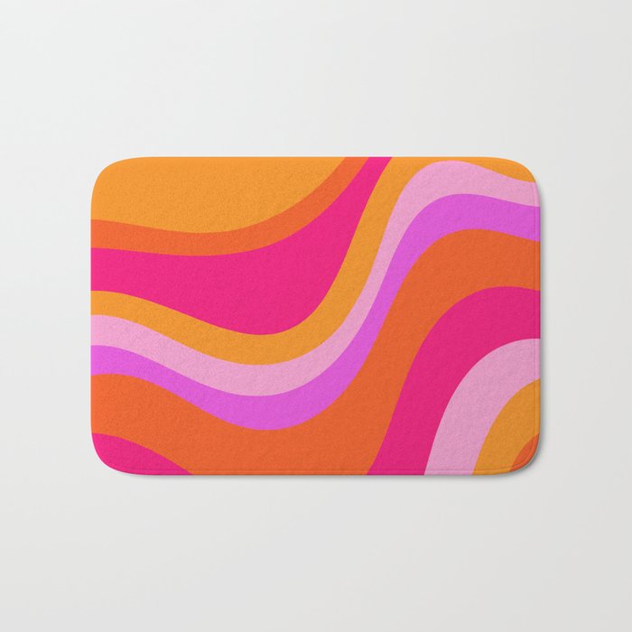 Retro Waves Abstract Pattern Pink Magenta Orange Bath Mat