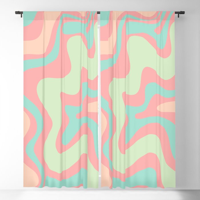 Retro Liquid Swirl Abstract Pattern in Pastel Sherbet Blush Pink and Mint Blackout Curtain