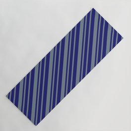 [ Thumbnail: Midnight Blue & Slate Gray Colored Striped Pattern Yoga Mat ]