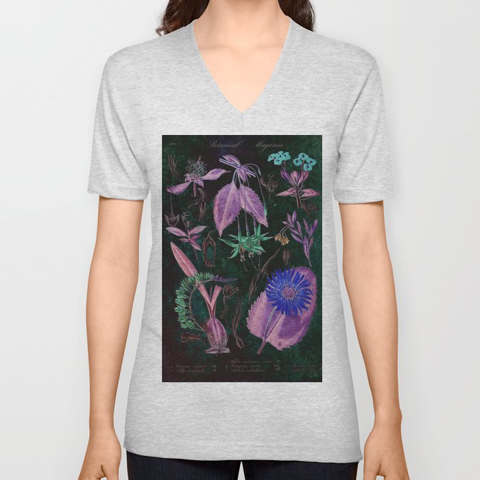 Botanical Study #3, Vintage Botanical Illustration Collage Art V Neck T Shirt